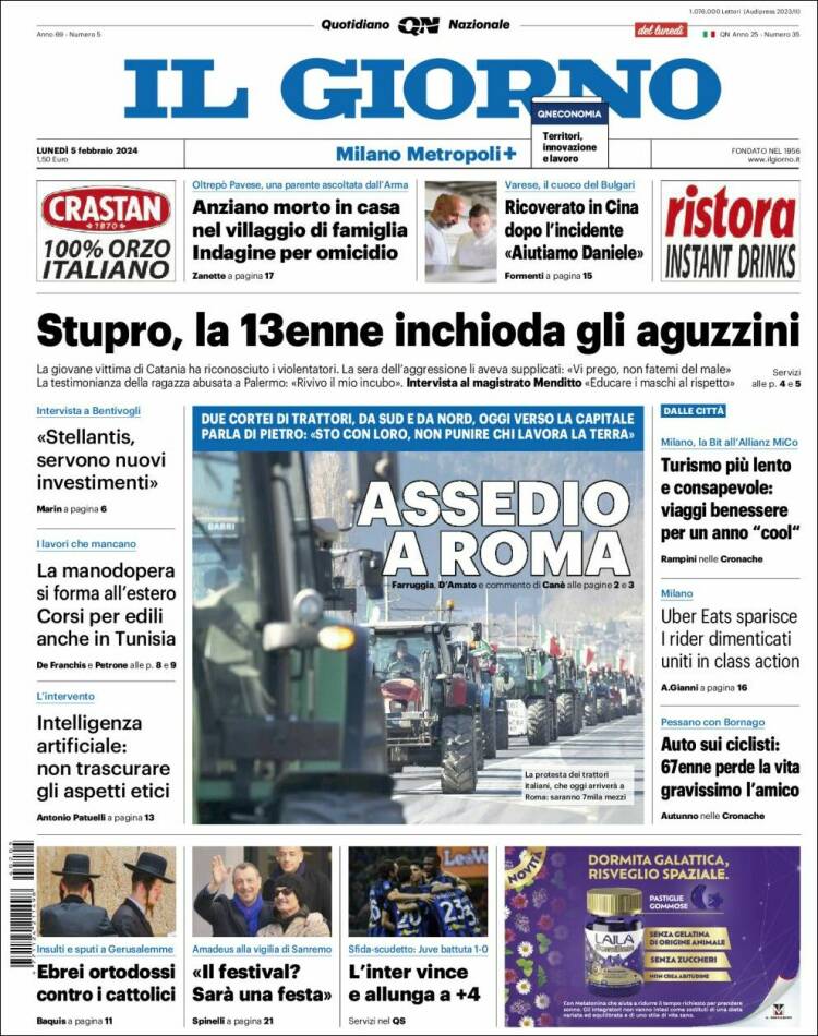 Portada de Il Giorno (Italia)