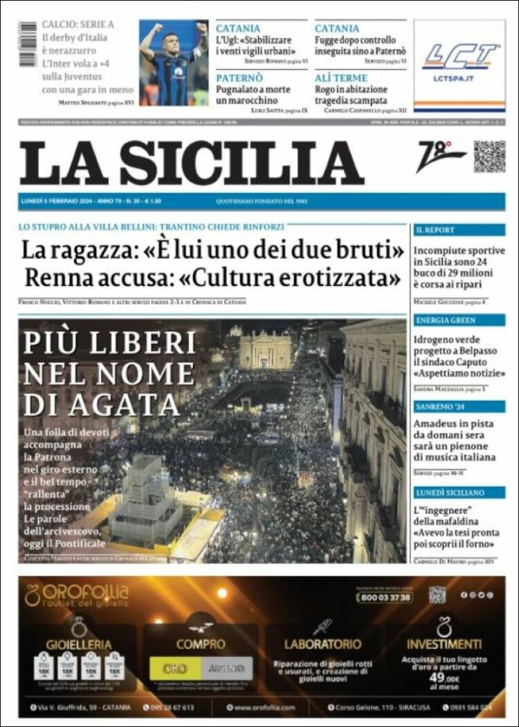 Portada de La Sicilia (Italia)