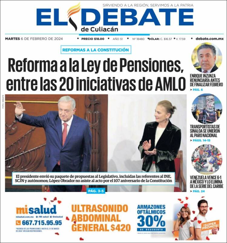 Portada de El Debate de Culiacán (México)