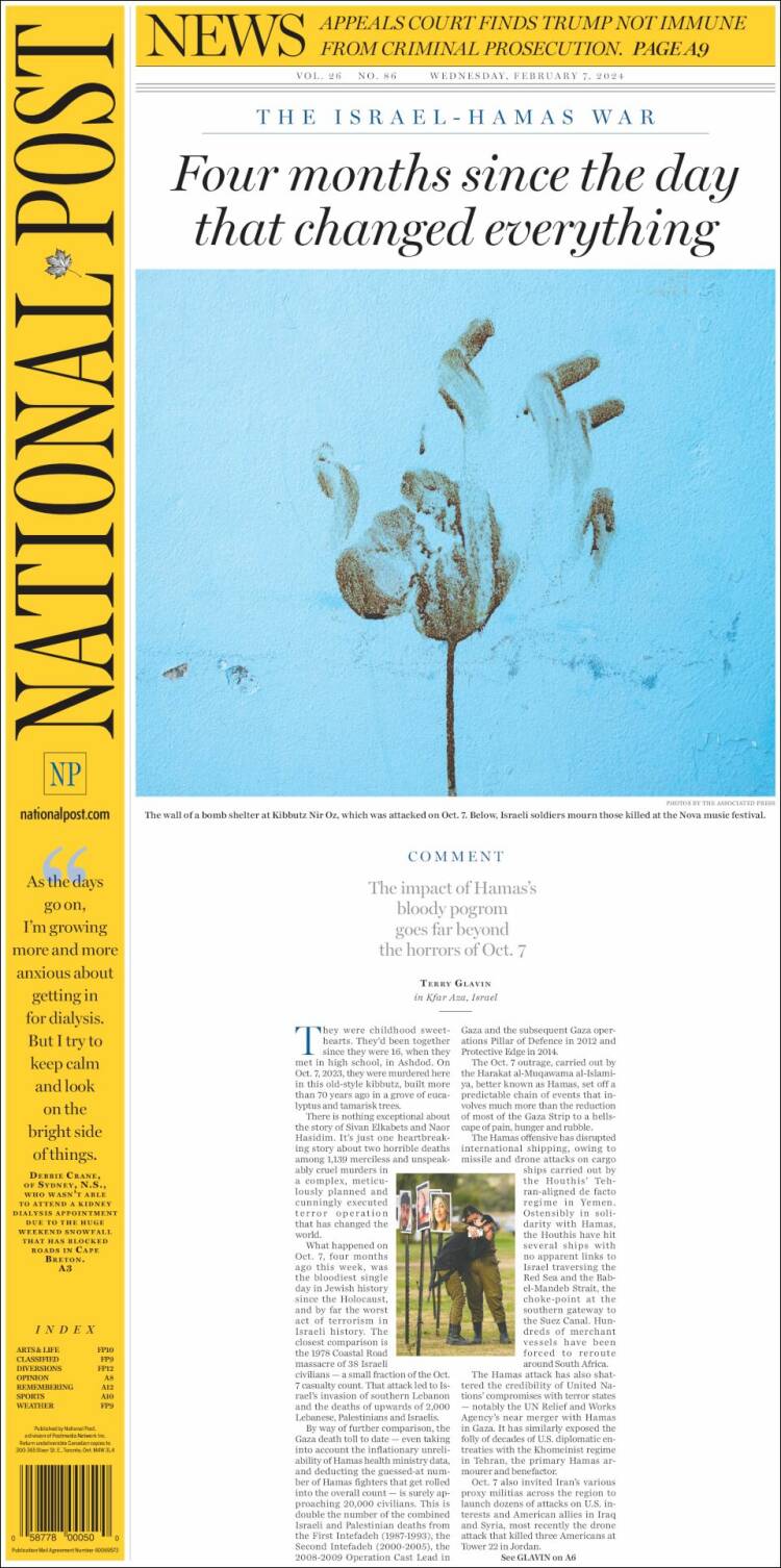 Portada de The National Post (Canadá)