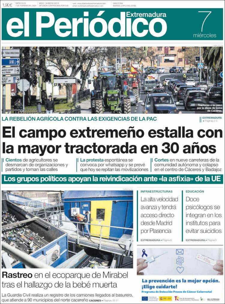 Portada de El Periódico de Extremadura (España)