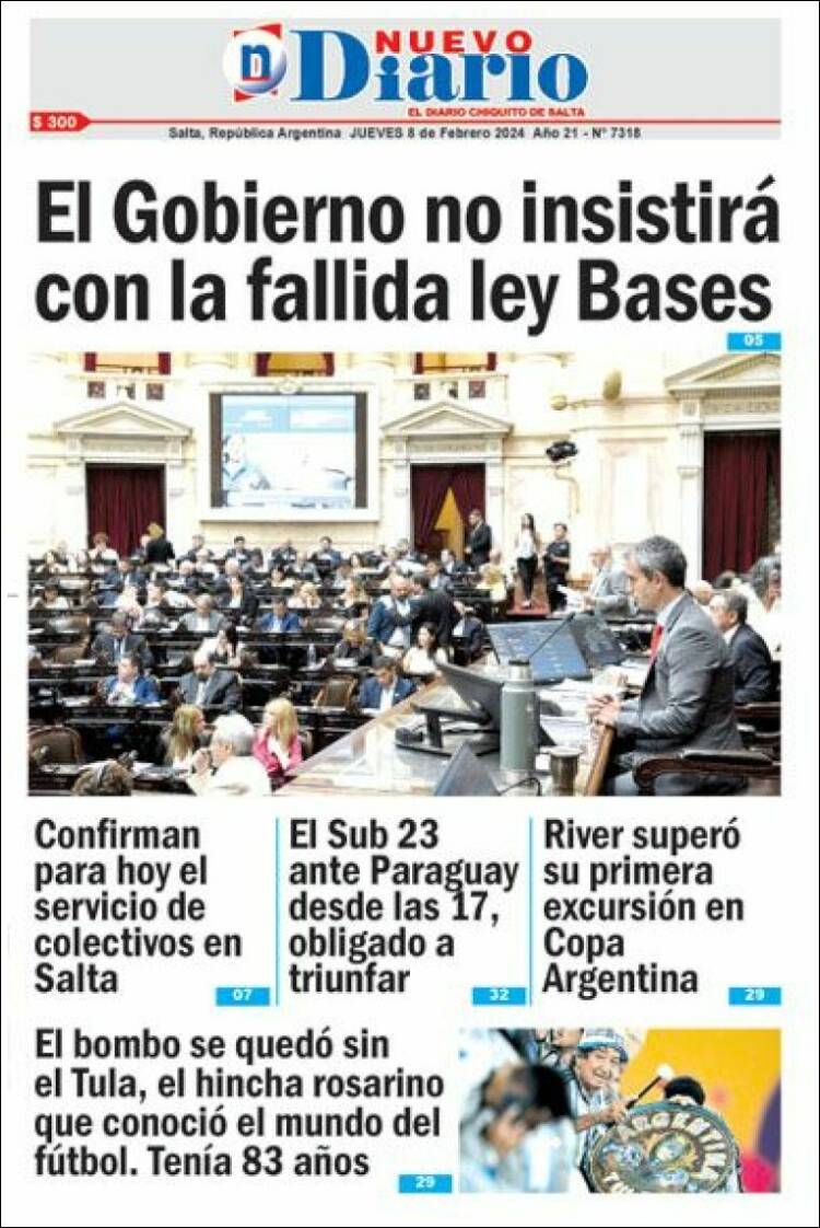 Portada de Nuevo Diario de Salta (Argentina)