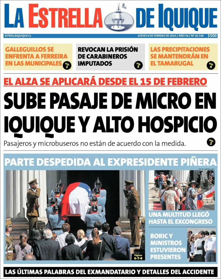 Portada de La Estrella de Iquique (Chile)