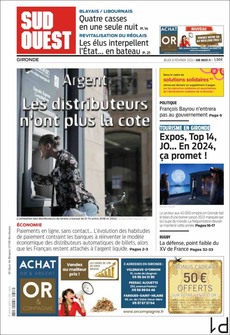 Portada de Sud Ouest (Francia)