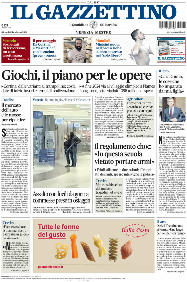 Portada de Il Gazzettino (Italia)