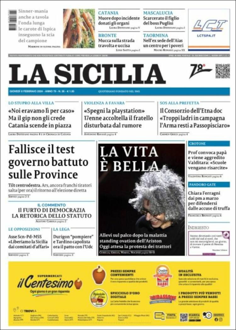 Portada de La Sicilia (Italia)