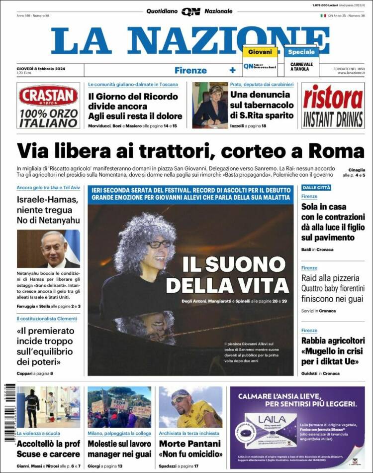 Portada de La Nazione (Italia)