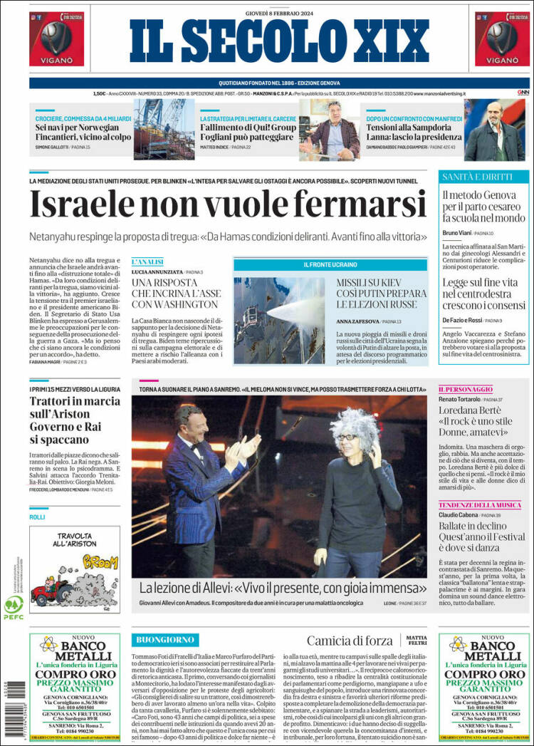 Portada de Il Secolo XIX (Italia)