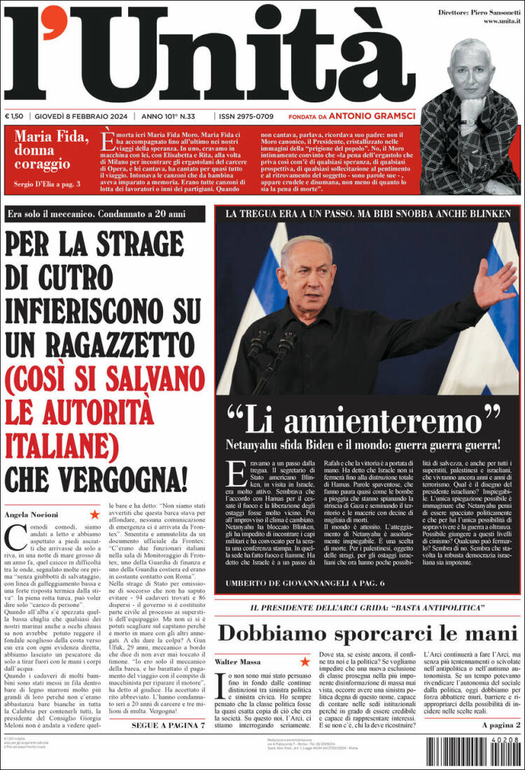 Portada de l'Unità (Italia)