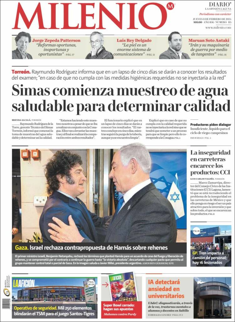 Portada de Milenio - Laguna (México)