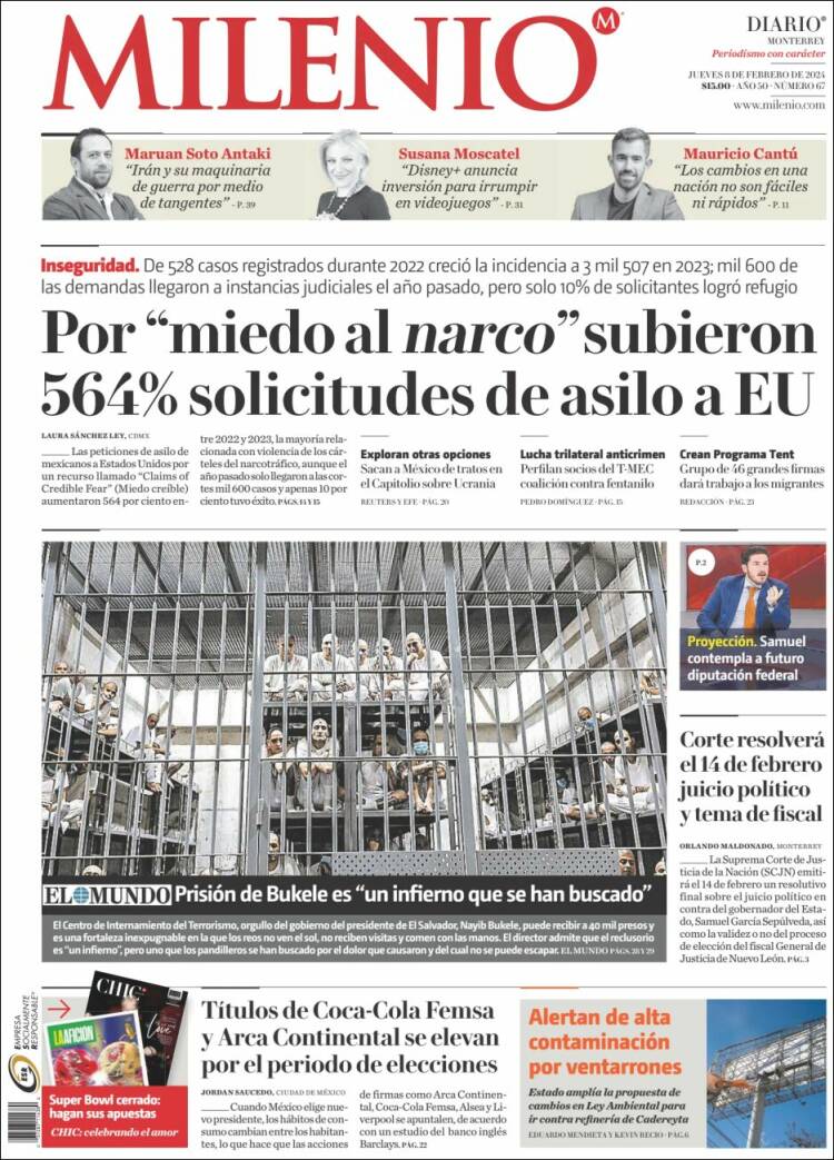 Portada de Milenio de Monterrey (México)