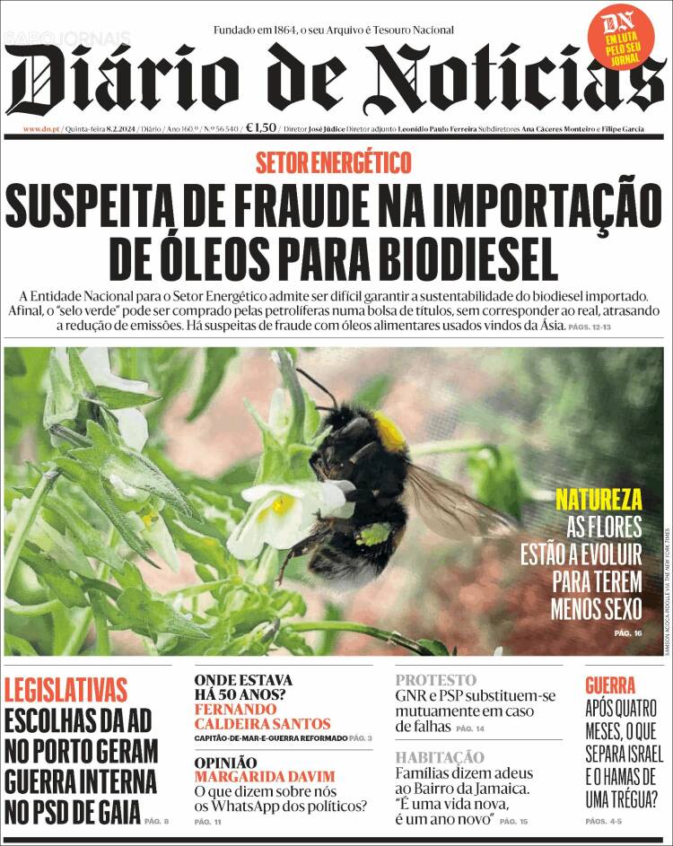 Portada de Diário de Noticias (Portugal)