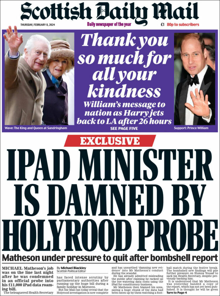 Portada de Scottish Daily Mail (Reino Unido)