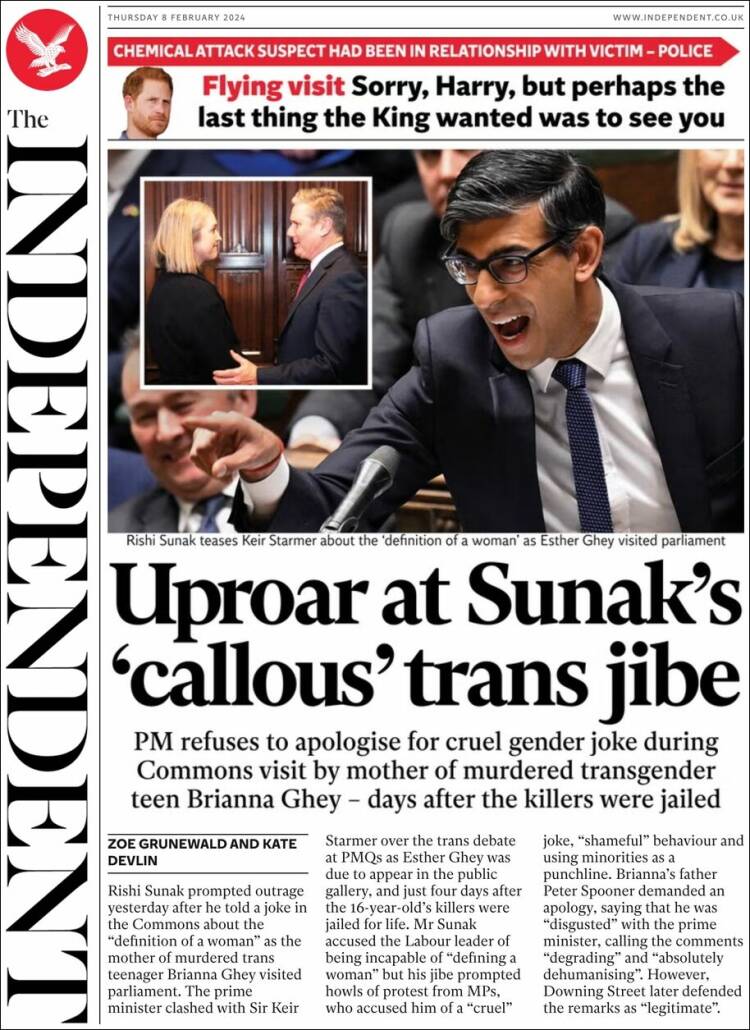 Portada de The Independent (Reino Unido)