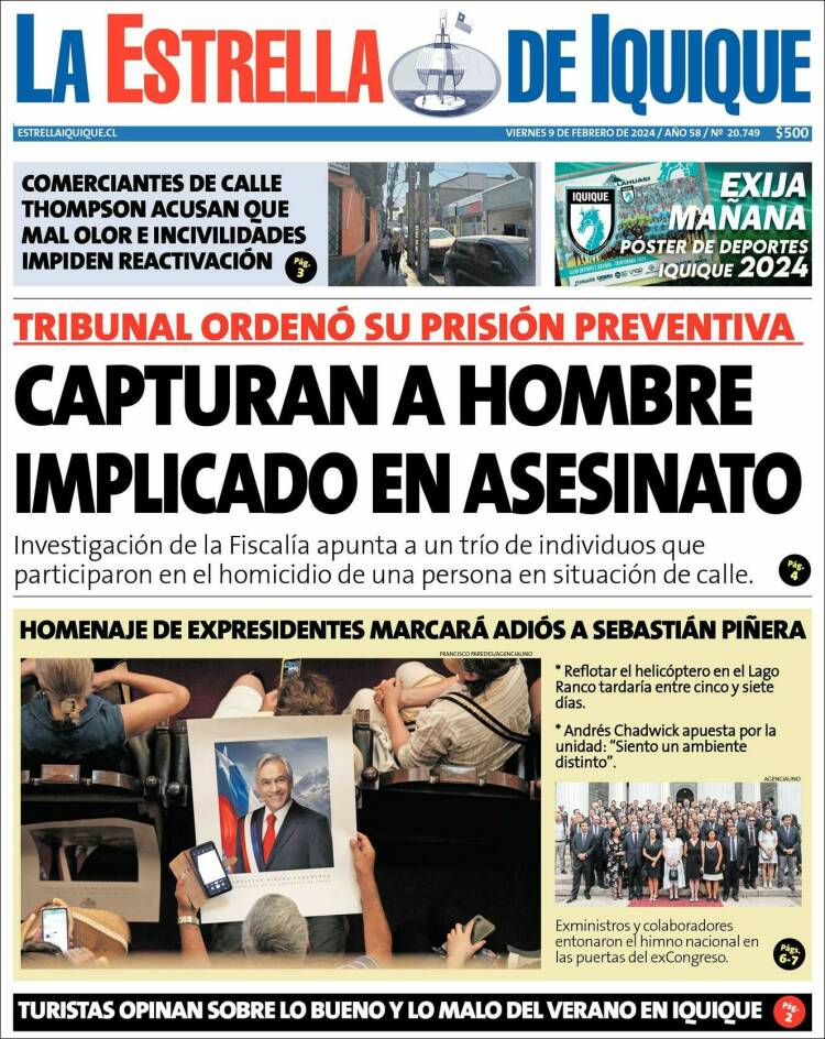 Portada de La Estrella de Iquique (Chile)