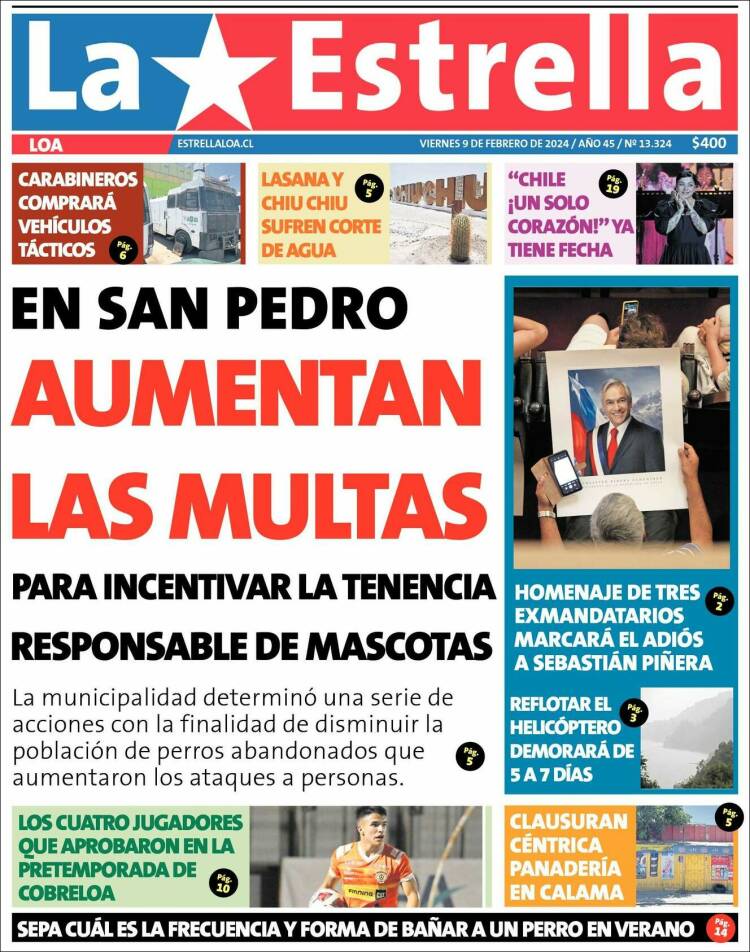 Portada de La Estrella de Loa (Chile)