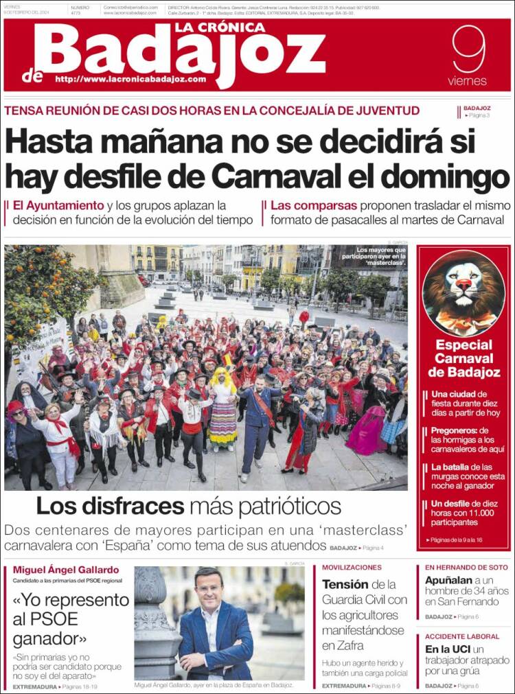 Portada de La Crónica de Badajoz (España)