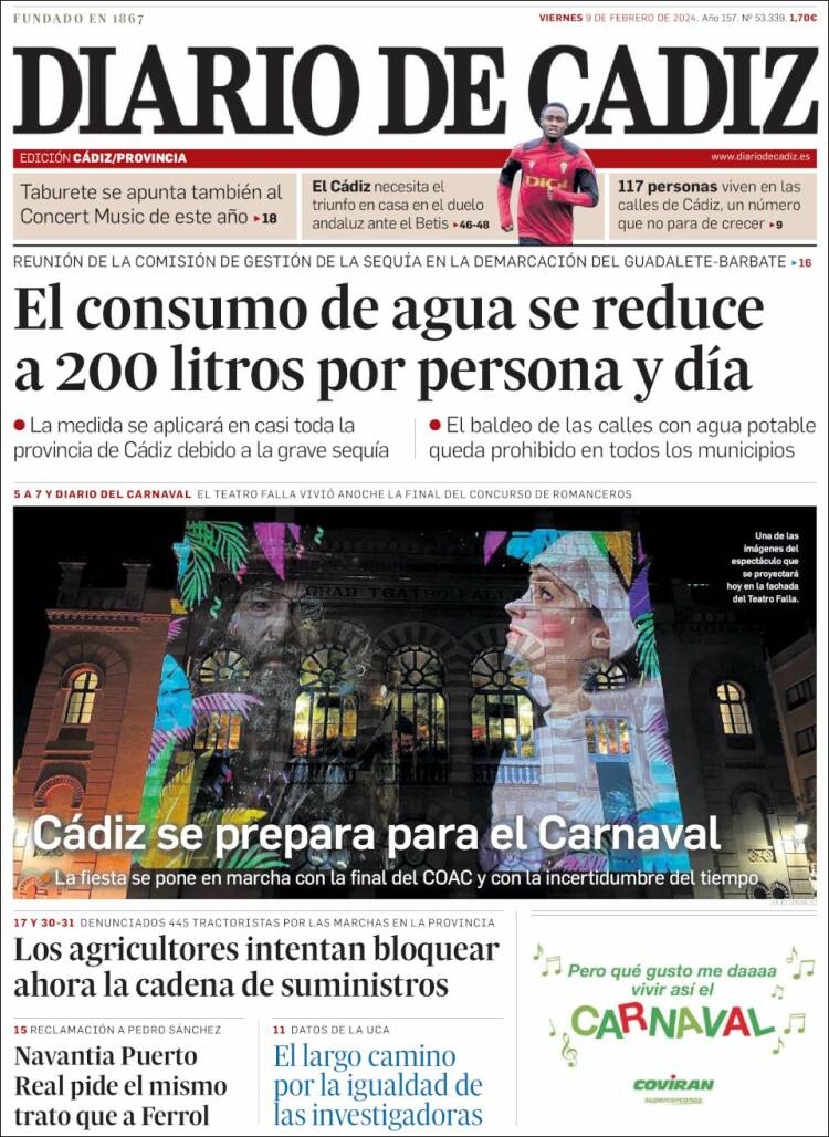 Portada de Diario de Cádiz (España)
