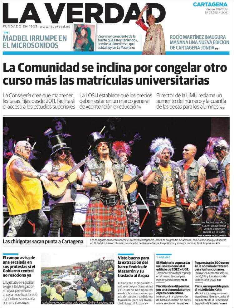 Portada de La Verdad de Cartagena (España)