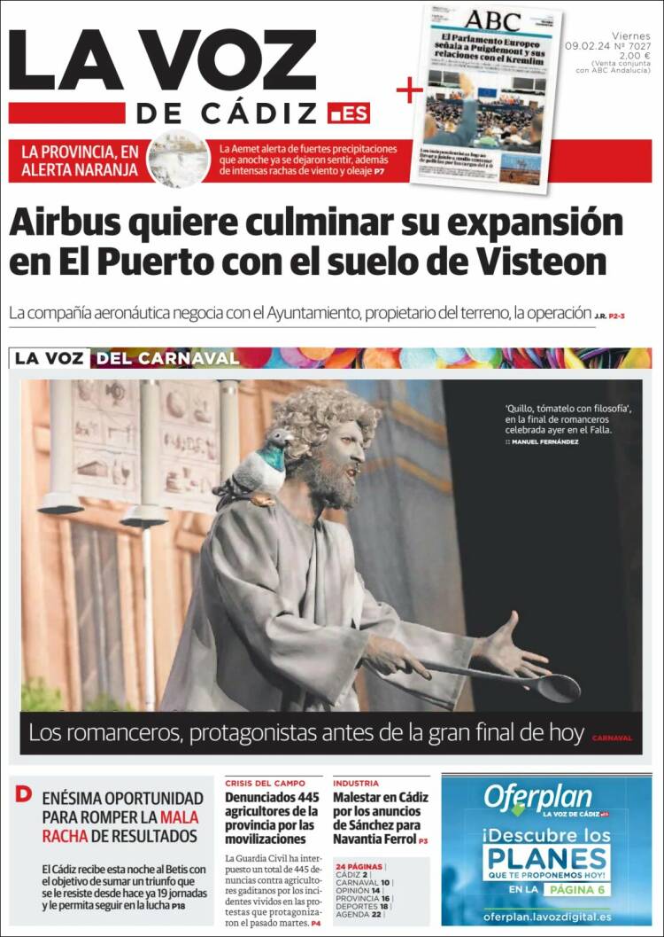 Portada de La Voz de Cádiz (España)