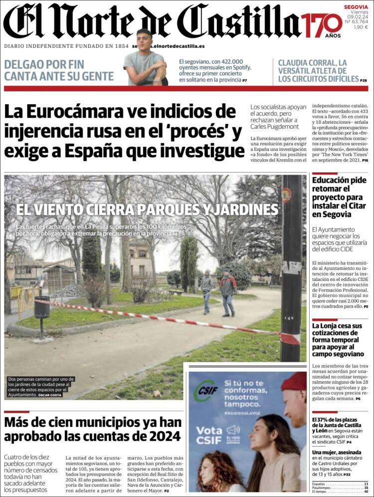 Portada de Norte de Castilla - Segovia (España)