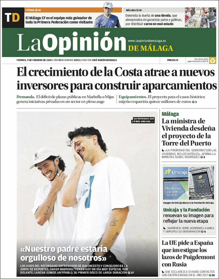 Portada de La Opinión de Málaga (España)