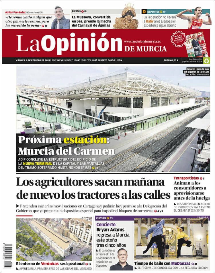 Portada de La Opinión de Murcia (España)