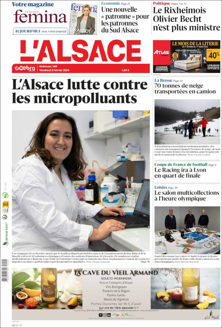 Portada de Journal L'Alsace (Francia)