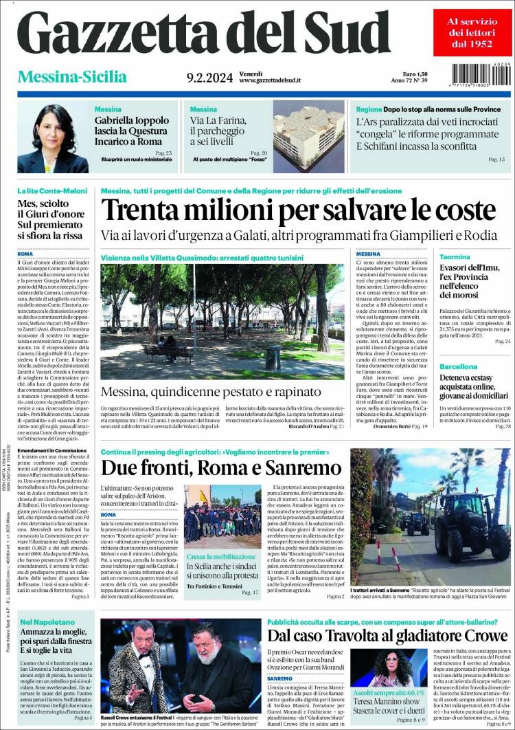 Portada de Gazzetta del Sud (Italia)