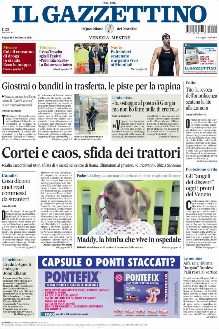 Portada de Il Gazzettino (Italia)