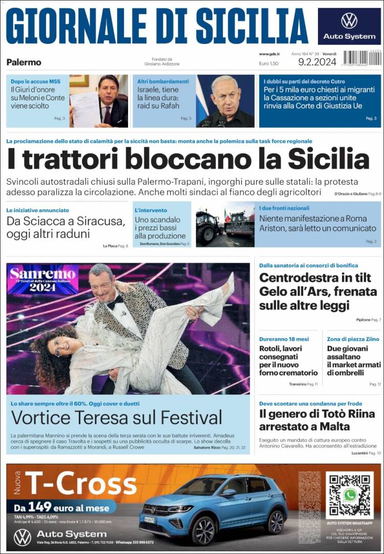 Portada de Giornale di Sicilia (Italia)