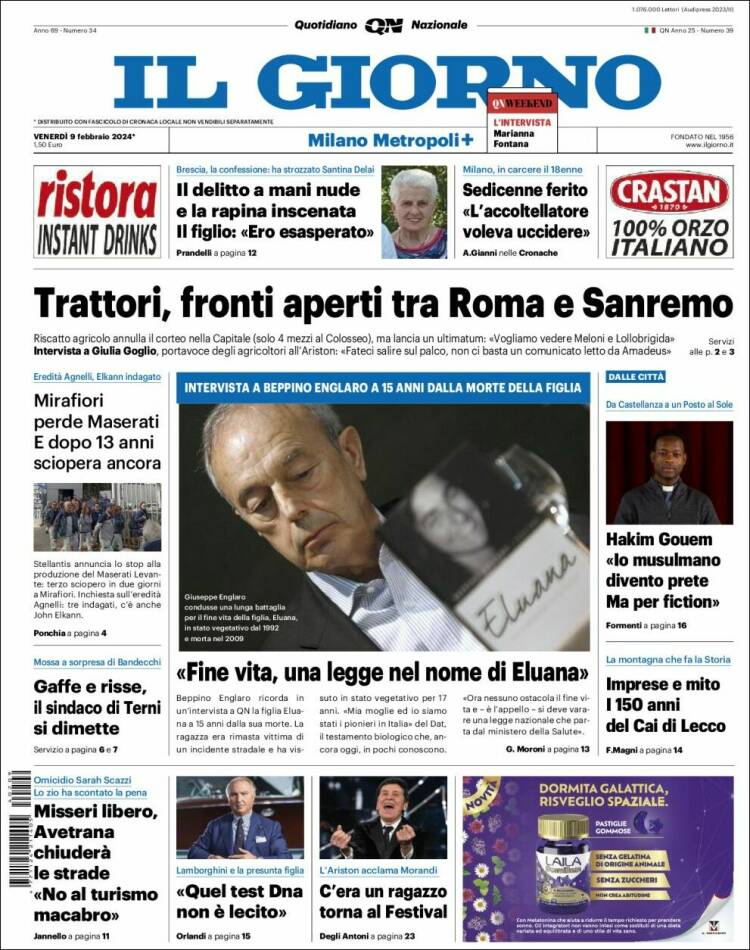 Portada de Il Giorno (Italia)