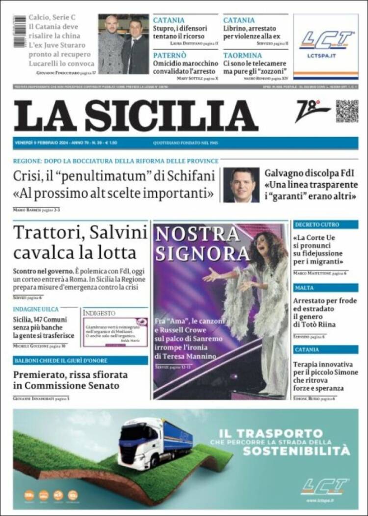 Portada de La Sicilia (Italia)