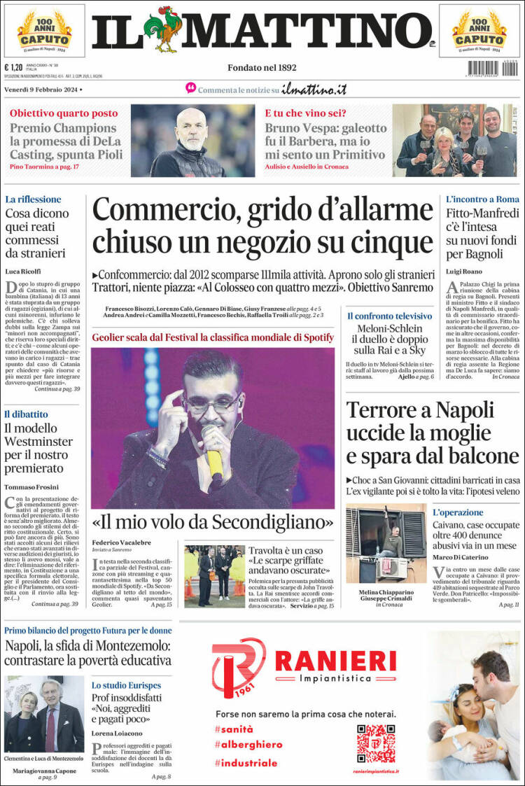 Portada de Il Mattino (Italia)