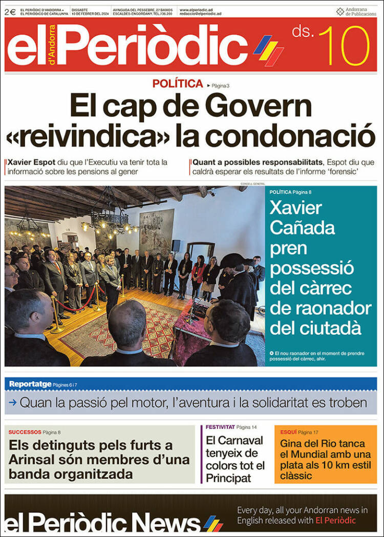 Portada de El Periòdic d'Andorra (Andorra)