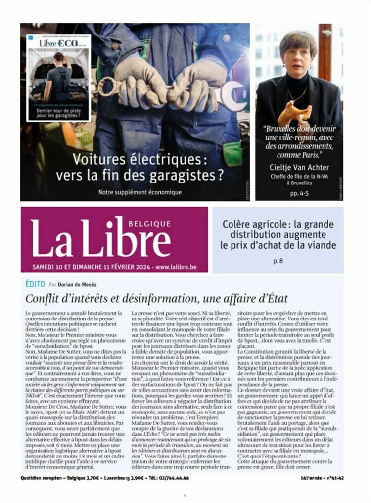Portada de La Libre.be (B&eacute;lgica)
