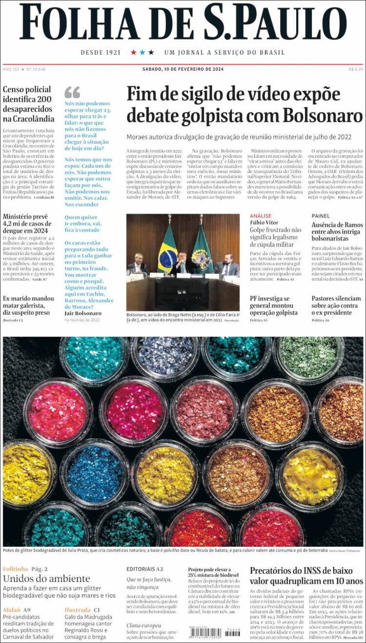 Portada de Folha de São Paulo (Brasil)