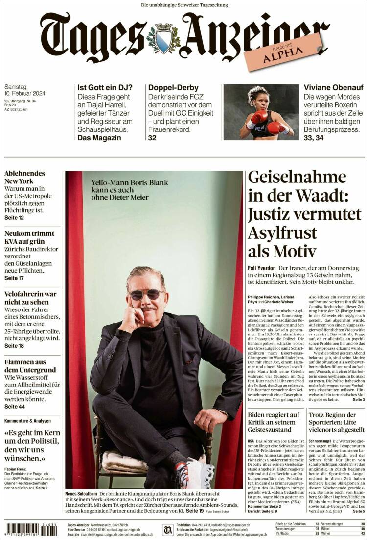Portada de Tages-Anzeiger (Suiza)