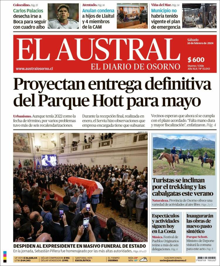 Portada de El Austral de Osorno (Chile)