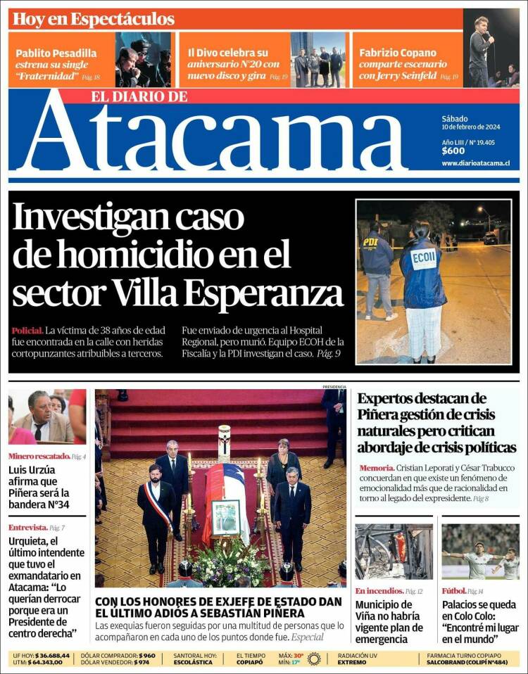 Portada de Diario de Atacama (Chile)