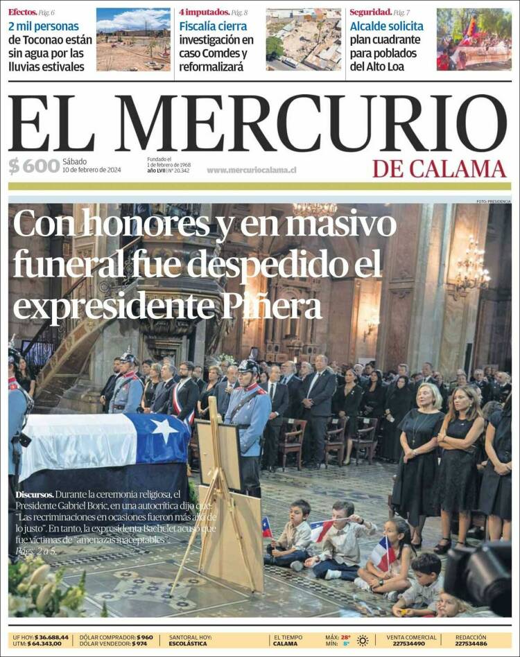 Portada de El Mercurio - Calama (Chile)
