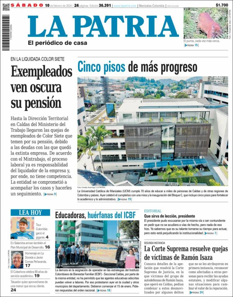 Portada de La Patria (Colombia)