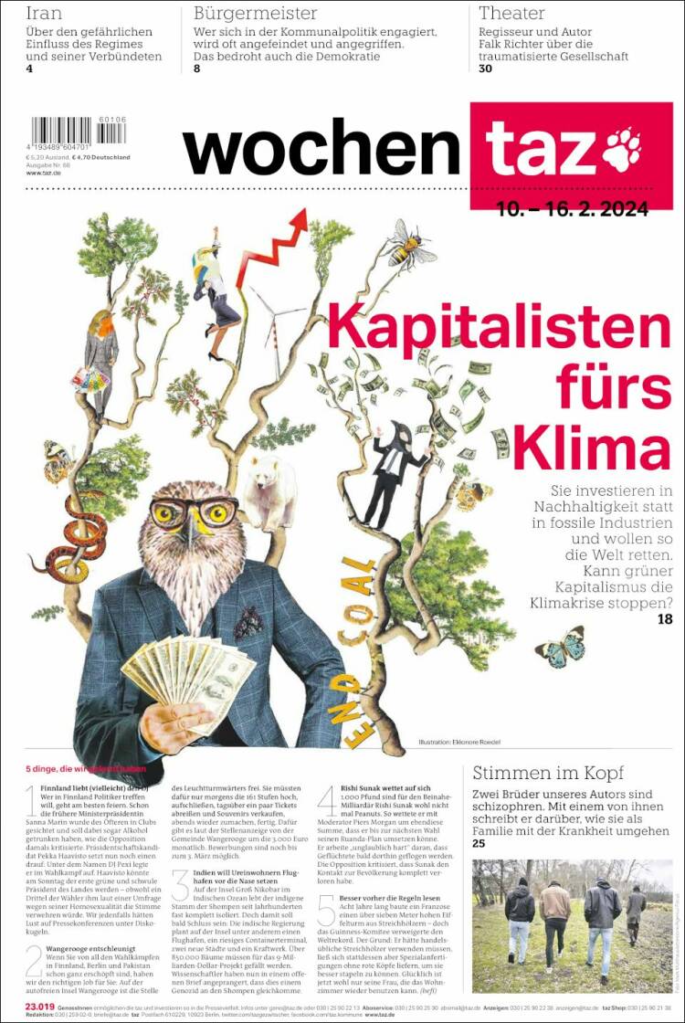 Portada de Die Tageszeitung (Alemania)