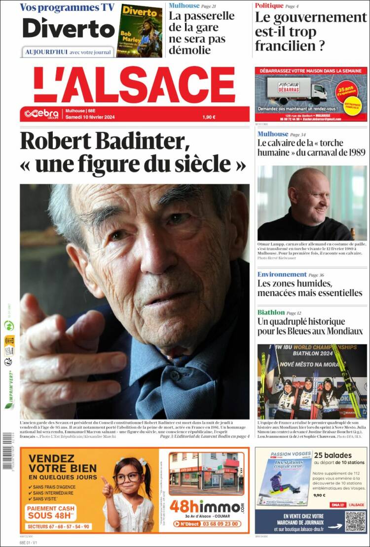 Portada de Journal L'Alsace (Francia)