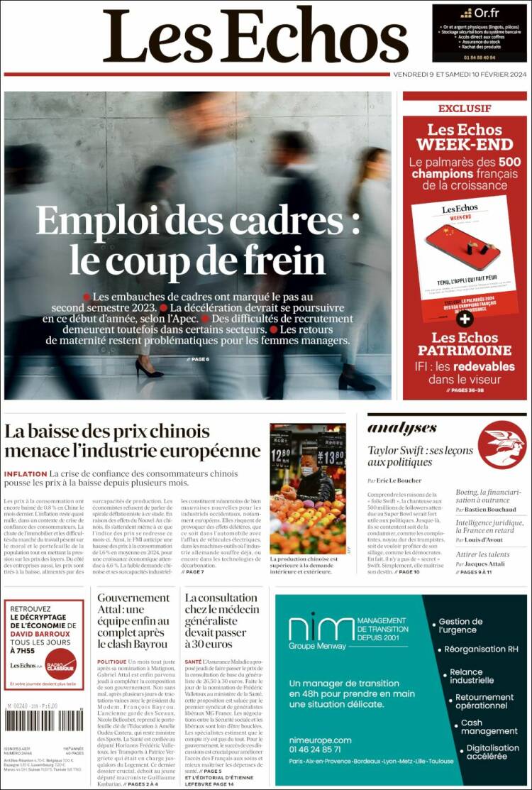Portada de Les Echos (Francia)