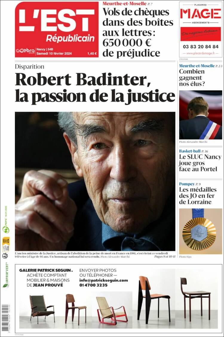 Portada de L'Est Republicain (Francia)