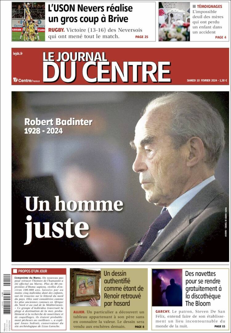 Portada de Le Journal du Centre (Francia)