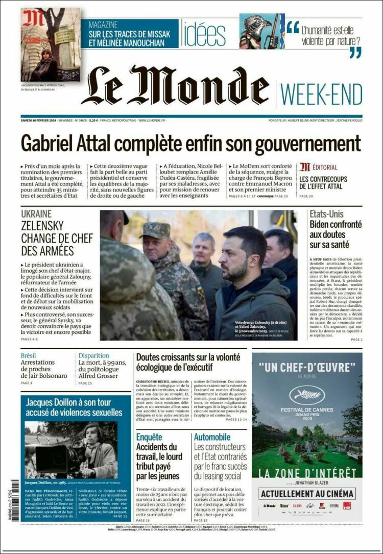 Portada de Le Monde (Francia)
