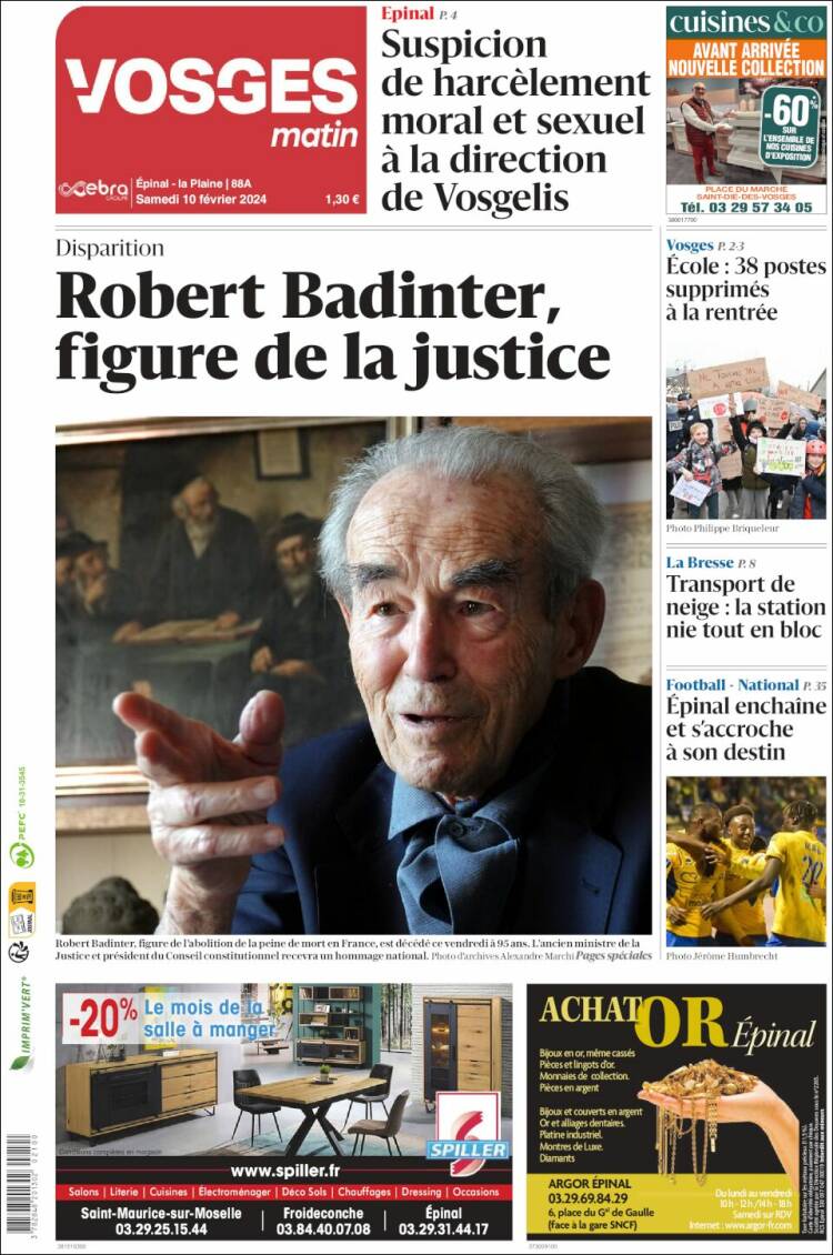 Portada de Vosges Matin (Francia)