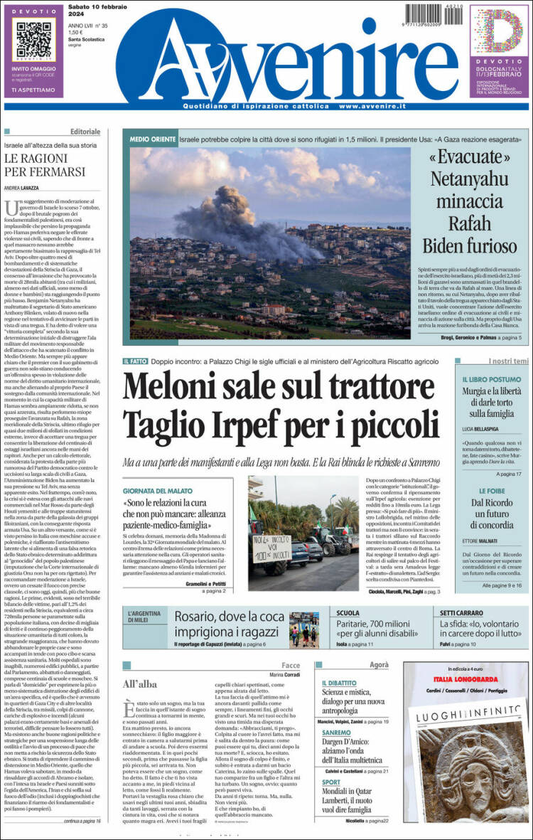 Portada de Avvenire (Italia)